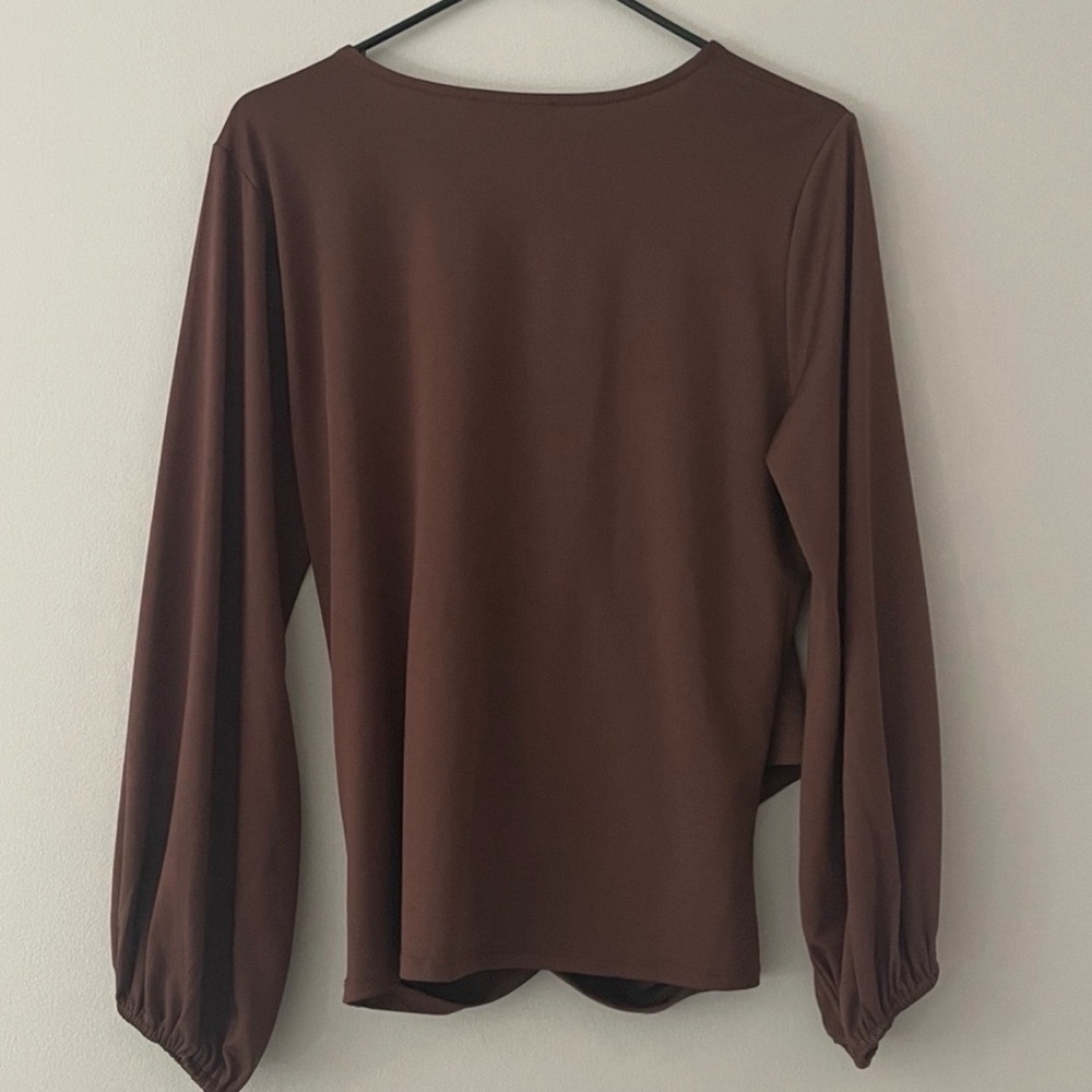 Eclair Draped Side-Ruched Brown Long Sleeve Top Women’s Medium - Picture 5 of 7